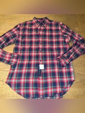 Ralph Lauren Cotton Button-Up Shirt Long Sleeve Med M Blue Red Green Plaid NEW
